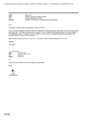 [Email from Jeff Jeffery to Thomas E Bezanson regarding the updating of "Gallaher An International company behaving responsibly" leaflet]