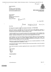 [Letter from Victoria Sandiford to Peter Redshaw regarding request for cigarette analysis and customer information]