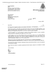 [Letter from Victoria Sandiford to Peter Redshaw regarding request for cigarette analysis and customer information]