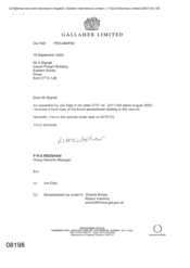 [Letter from PRG Redshaw to A Bignall regarding a hard copy of the excel spreadsheet relating to seizure]