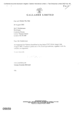 [Letter from PRG Redshaw to V Holderness regarding a print out of the excel spreadsheet and the sample as requested in Victoria Sanford's letter]