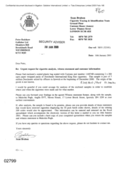 [Letter from Sean Brabon to Peter Redshaw regarding urgent request for cigarette analysis, witness statement and customer information]