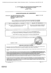 Certificate of Deposit from L Atteshlis Bonded Stores Ltd to Gallaher International Limited regarding 800 cases Stateline Lights Cigarettes