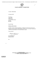 [Letter from PRG Redshaw to M Pugh regarding an enclosure witness statement on Dorchester International sample cigarettes]