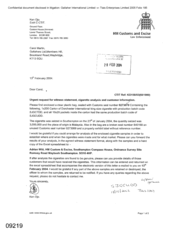 [Letter from Ken Ojo to Carol Martin regarding request for witness statement, cigarette analysis and customer information]