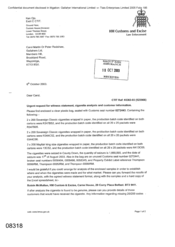 [Letter from Ken Ojo to Carol Martin or Peter Redshaw regarding urgent request for witness statement, cigarette analysis and customer information]