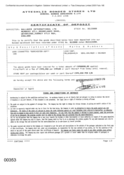 [Certificate of deposit from Gallaher International Ltd to Atteshlis Bonded Stores Ltd for 1600 cigarettes Dorchester F]