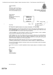 [Letter from Victoria Sandiford to Peter Redshaw regarding the request for cigarette analysis and customer information]