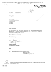 [Letter from Nigel P Espin to A Eccles regarding the enclosed hard copy of the Excel spreadsheet]