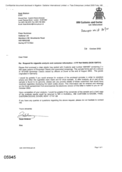 [Letter from Sean Brabon to Peter Redshaw regarding request for cigarette analysis and customer information]