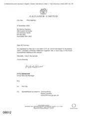 [Letter from PRG Redshaw to Dennis Farmery regarding witness statement together with a hard copy of excel spreadsheet relating to the seizure]