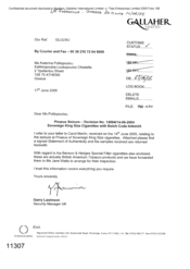 [Letter from Garry Lawinson to Katerina Politopoulou regarding seizure at Piraeus of Sovereign King Size cigarettes]