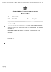 Gallaher International Limited [Memo from Normen BS Jack to Franco Scannella regarding soft pack pricing]