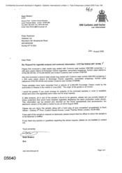 [Letter from Sean Brabon to Peter Redshaw regarding a request for cigarette analysis and customer information]