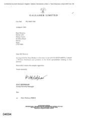 [Letter from PRG Redshaw to Paul Browne enclosing a copy of the Excel sheet]