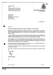 [Letter from Victoria Sandiford to Peter Redshaw regarding request for cigarette analysis and customer information - CTIT Ref VS142]