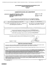 [Certificate of Deposit from Gallaher International Limited to Atteshlis Bonded Stores Ltd for 800 Cases Soverereign Classic Gold Cigarettes]