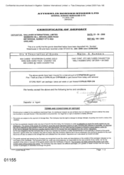 [Certificate of deposit 800 cases sovereign classic gold for Gallaher International Limited from Atteshlis bonded stores Ltd]