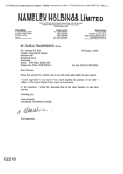 [Letter from Fadi Nammour to Norman BS Jack regarding a copy of the Swift tested telex]