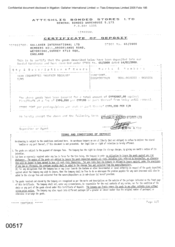 [Certificate of Deposit from Gallaher International Limited to L Atteshlis Boned Stores Ltd for Mayfair Regular]