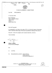 [Letter from Nigel P Espin to S Fitzgerald regarding enclosed copy of Excel spreadsheet relating to CTIT rf JD161/03 of 2 December 2003]