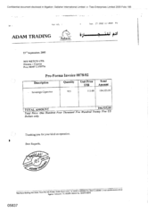 [Invoice from MS Metco Ltd to Adam Trading regarding Sovereign Cigarettes]