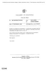 Gallaher International [Memo from Sue James to George Pouros regarding amendments on the Sovereign paper parcel]