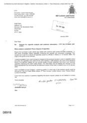 [Letter from Sharon Tapley to Nigel Espin regarding a request for cigarette analysis and customer information]