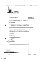 [Letter from George Pouros to Sue James regarding certificate of release dated 25th May in respect of 3, 200 cases of Stateline Lights[