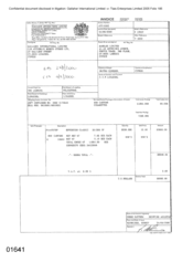 [Invoice from Gallaher International Limited to Namelex Limted for Sovereign Classic]