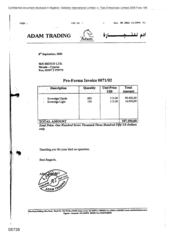 [Invoice from Adam Trading to M/S Metco Ltd for Sovereign cigarette]