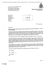 [Letter from Barry Peterson to Norman Jack regarding the urgent request for cigarette analysis, witness statement and customer information]