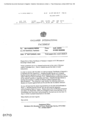 Gallaher International[Memo from Sue James to Pambos Pieris regarding Certificate of Realise]