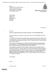 [Letter from Ken Ojo to Peter Redshaw regarding the request for cigarette analysis and customer information]