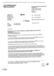 [Letter from Ken Ojo to Nigel Espin regarding urgent request for witness statement, cigarette analysis and customer information]