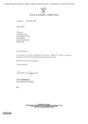 [Letter from PRG Redshaw to P Brown regarding enclosed excel spreadsheet as requested]