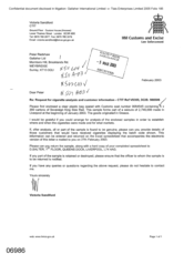 [Letter from Victoria Sandiford to Peter Redshaw regarding the request for cigarette analysis and customer information]