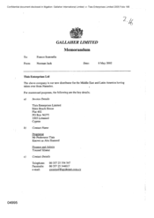 Gallagher Limited[Memorandum from Norman Jack to Franco Scannella regarding the change of cigarette distributor in Middle East and Latin America]