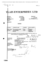 [Invoice from Bank of New York on behalf of Tlais Enterprises Limited on Sovereign Classic Gold and Sovereign Lights]