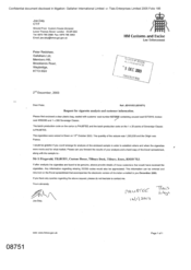 [Letter from Joe Daly to Peter Redshaw regarding request for cigarette analysis and customer information]