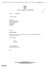 [Letter from PRG Redshaw to Jon Bird in regards to Witness Statement]