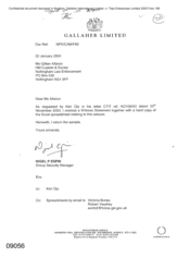 [Letter from Nigel P Espin to Gillian Alliston regarding the Galleher Limited witness statement]