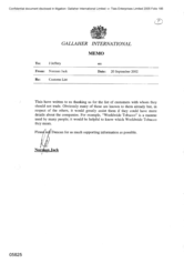 Gallaher International [Memo from J Jeffery to Norman Jack regarding list of customers they should not trade with]