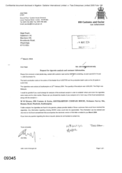 [Letter from Joe Daly to Nigel Espin regarding request for cigarette analysis and customer information]