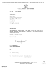 [Letter from PRG Redshaw to Manny Atwal regarding hard copy of the excel spreadsheet relating to seizure]