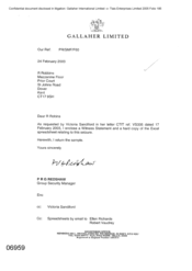 [Letter from PRG Redshaw to R Robbins regarding the enclosed witness statement and a hard copy of the excel spreadsheet]