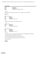 [Email from Susan James to Gordon Haslett regarding cigarettes container on transit for Cyprus]