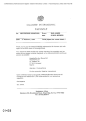 Gallaher Intentional Limited[Memo from Sue James to Freddie John Paul regarding offset of $5600 and delivery of goods]