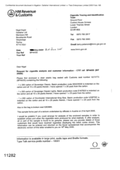 [Letter from Barry Peterson to Nigel Espin regarding urgent request for cigarette analysis and customer information]