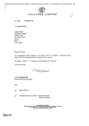 [Letter from PRG Redshaw to Craig Wood regarding enclosure of the hard copy excel spreadsheet as requested]